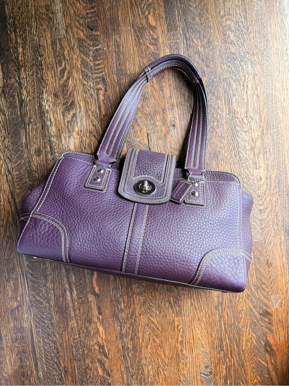Vintage Coach Hamptons Purple Pebbled Leather Satchel Bag (F13961)